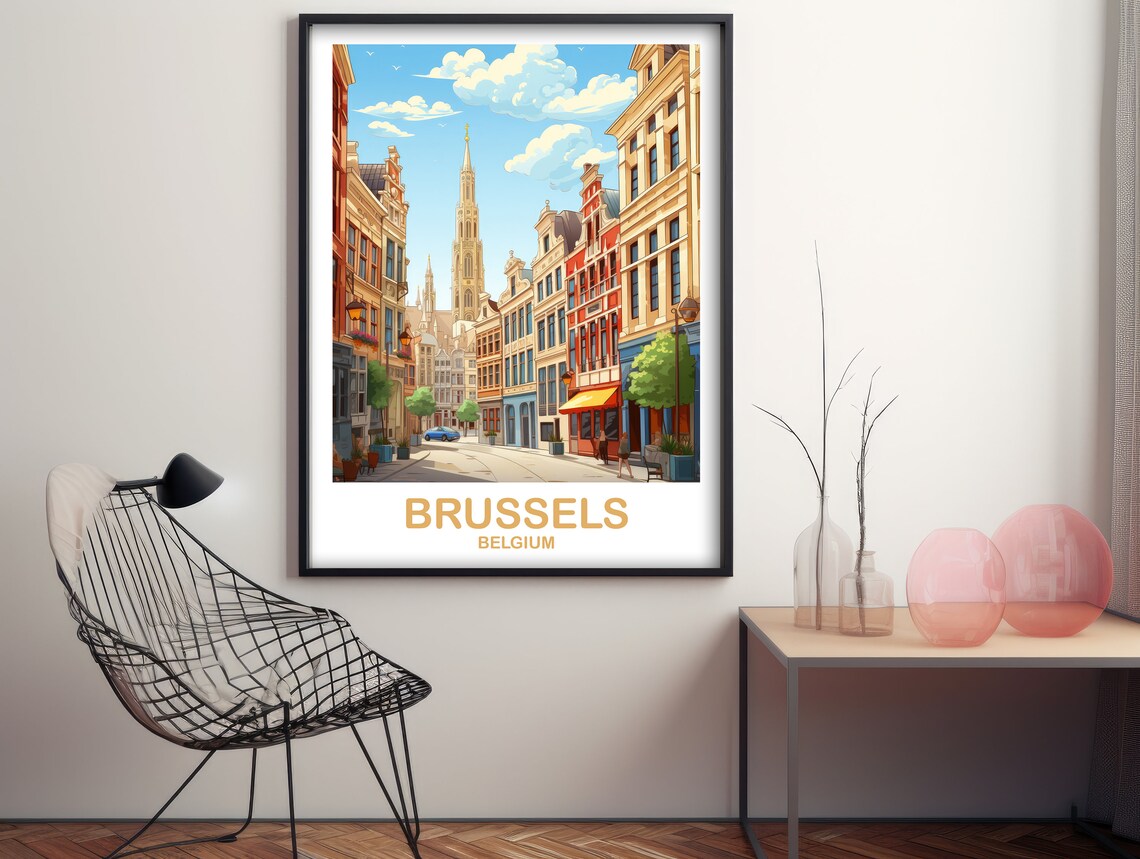 Brussels Belgium Old Town Street Vintage Style Travel Art Poster - Image 2