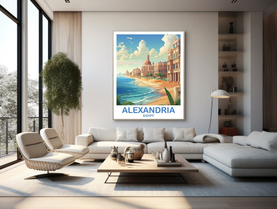 Alexandria Egypt Seaside Promenade Grand Buildings Travel Poster - Image 2