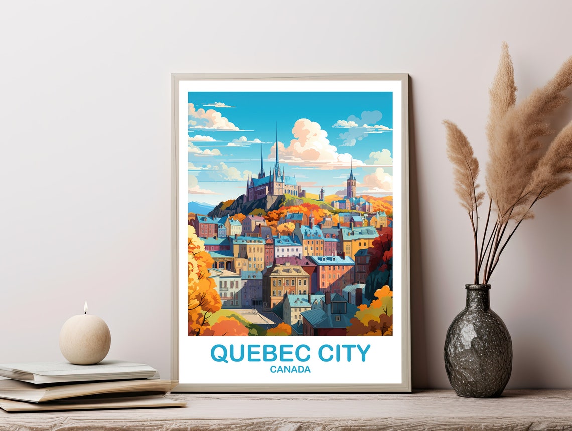 Quebec City Canada Old Town Autumn Rooftops Vintage Travel Poster - Image 2