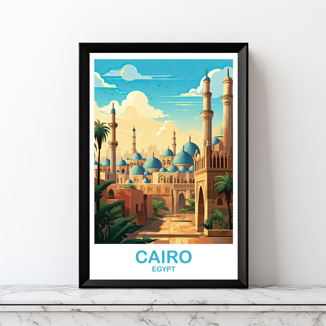 Cairo Egypt Blue Domes Minarets Old City Street Travel Art Poster