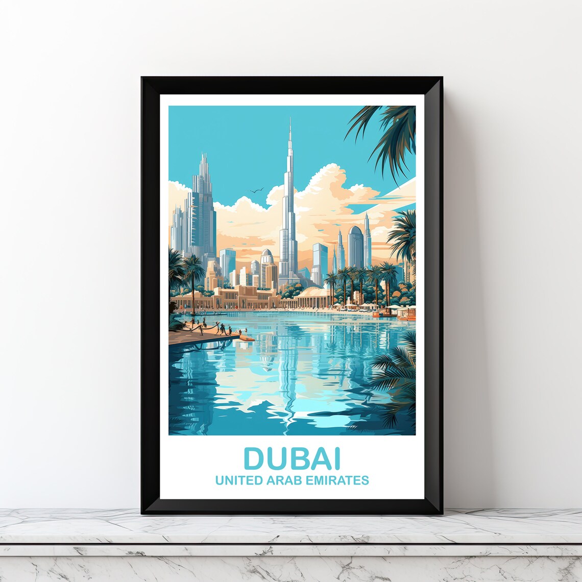 Dubai Travel Poster, Vibrant Skyline Sunset