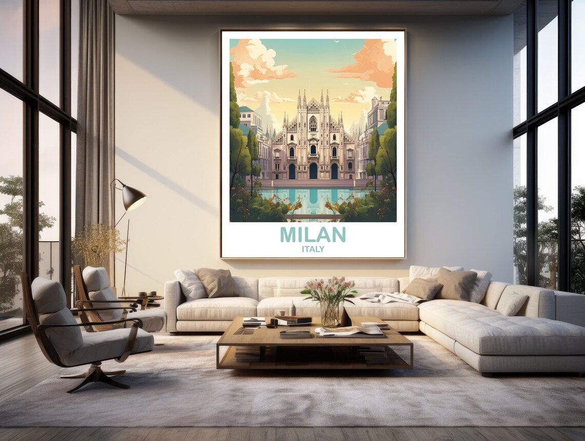 Milan Italy Duomo Cathedral Morning Light Vintage Travel Poster - Image 2