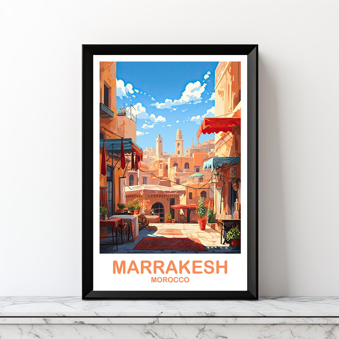 Marrakesh Travel Poster, Morocco Skyline
