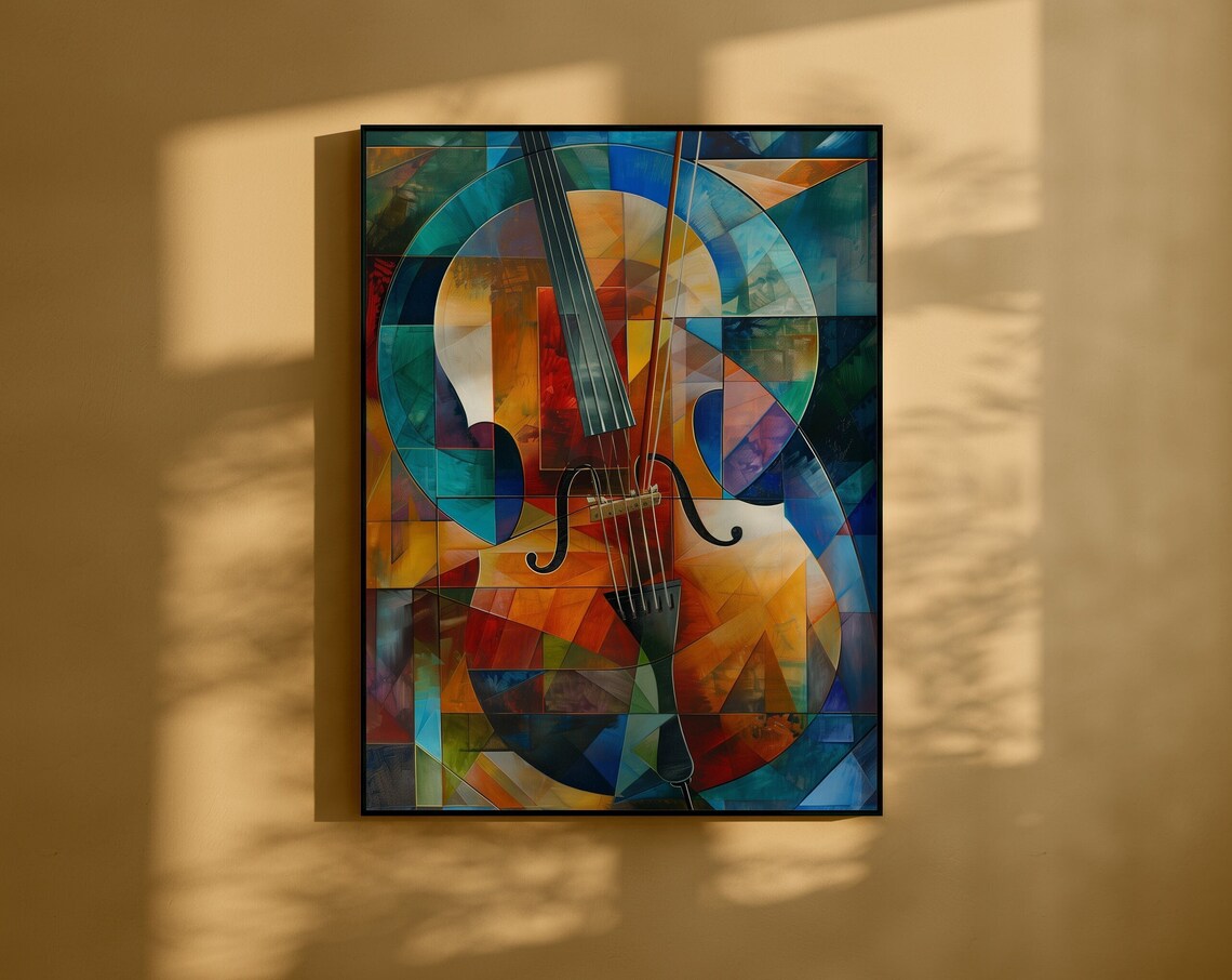 Cubist Cello in Bold Geometric Colors for Music Lovers Poster
