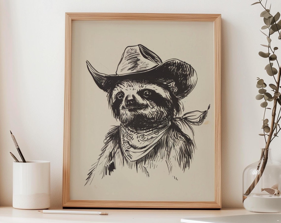 Cowboy Sloth Vintage Western Art Print
