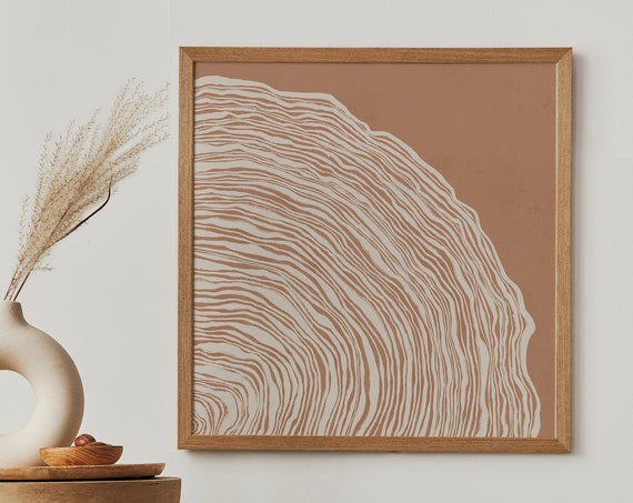 Burnt Orange Art Square Wall Art Wall Art Tree Rings Line Drawing Print Boho Minimalist Art Bohemian Earth Tones Wall Art