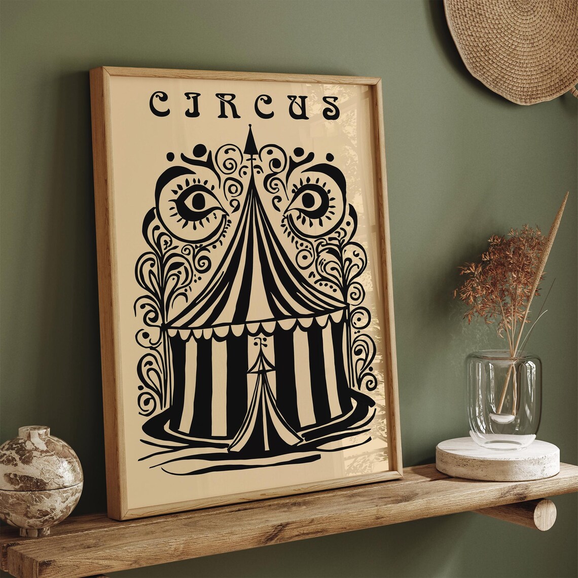Circus Big Top Tent Mystical Eyes Black Beige Whimsical Decor Poster - Image 4