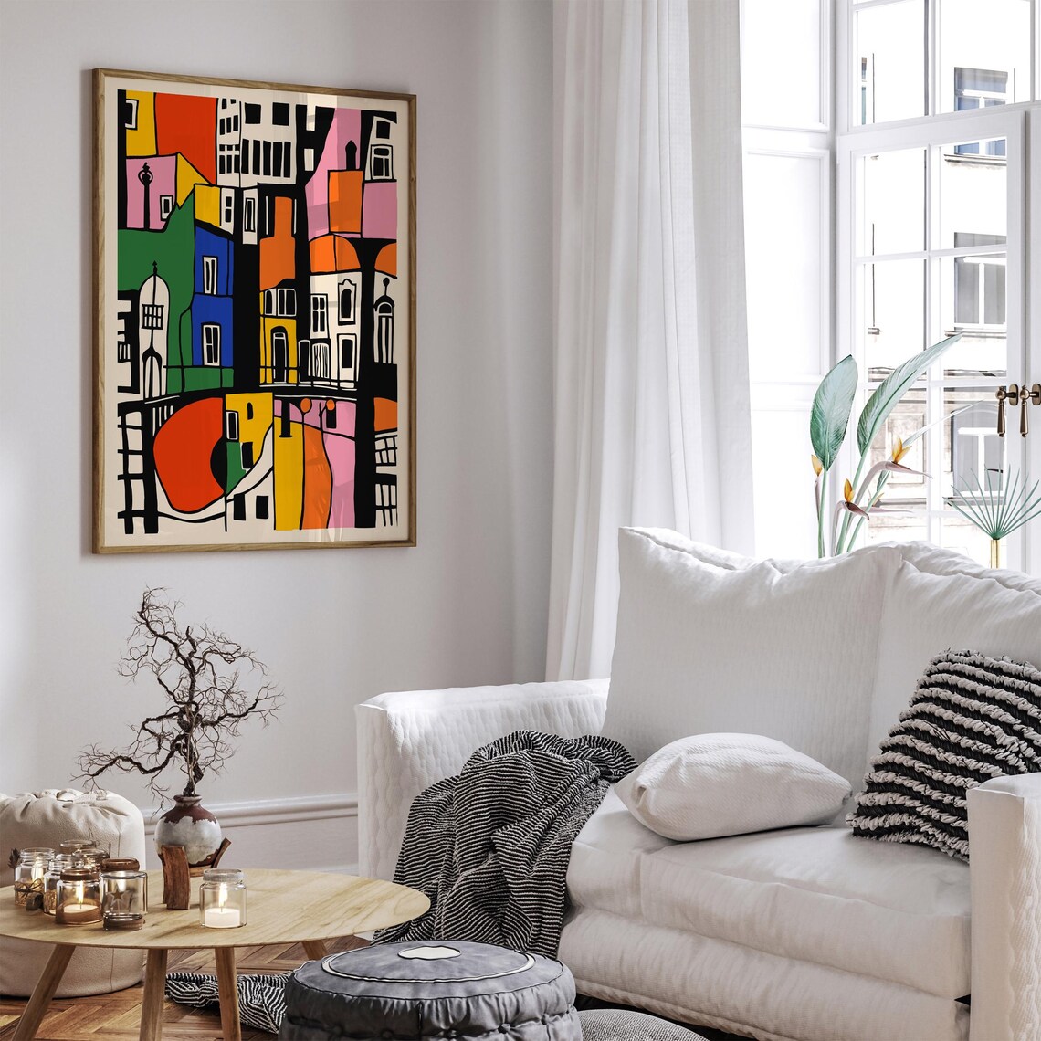 Colorful Abstract Cityscape Poster Blocks of Red Yellow Blue Houses - Image 3