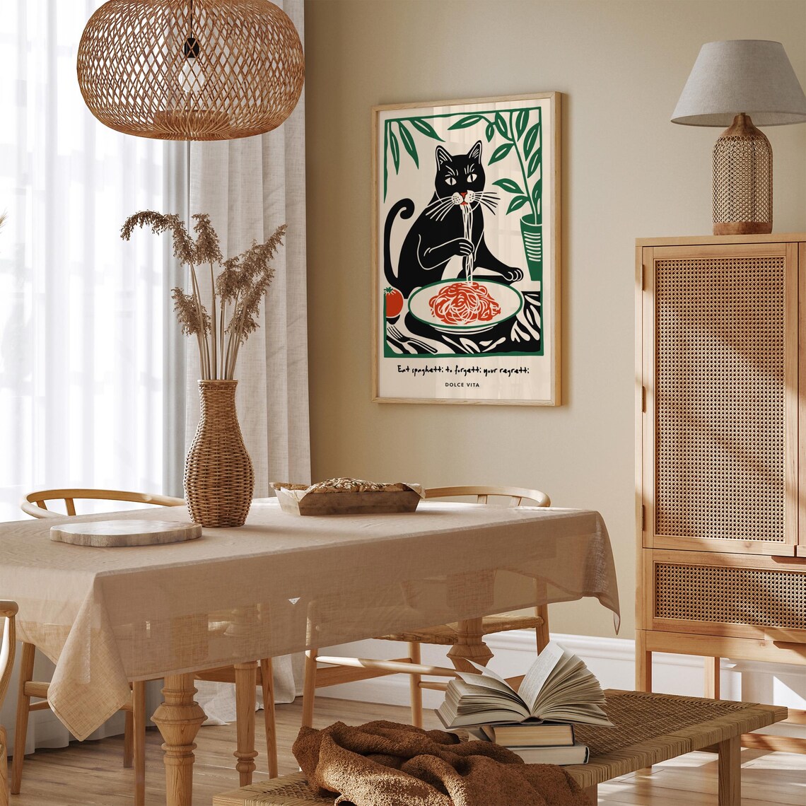 Black Cat Eating Spaghetti Forgetti Your Regretti Dolce Vita Poster - Image 2