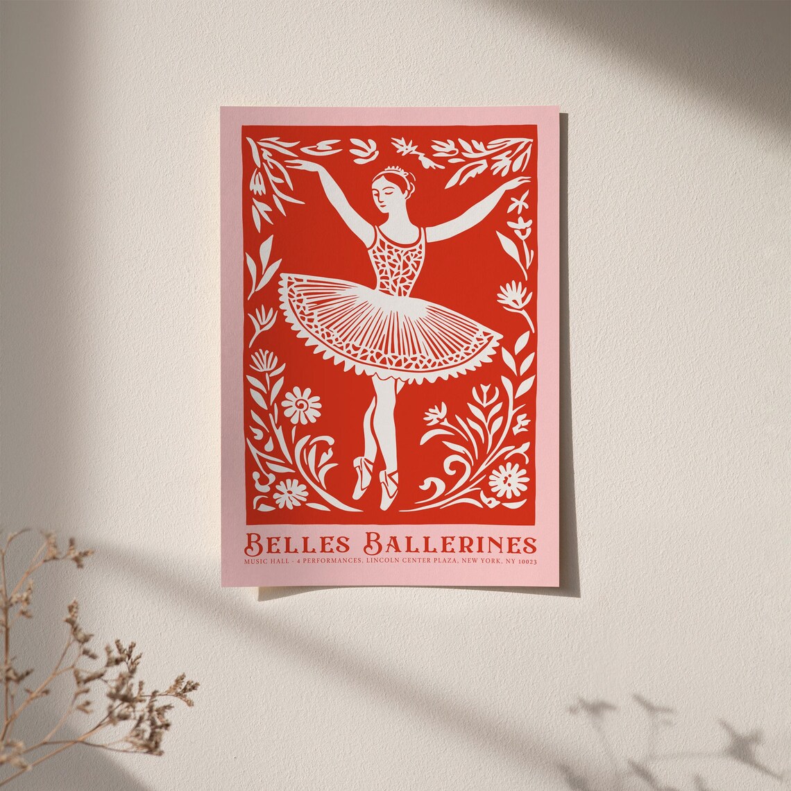Belles Ballerines Red Poster with Vintage Ballet Dancer Cutout - Image 4