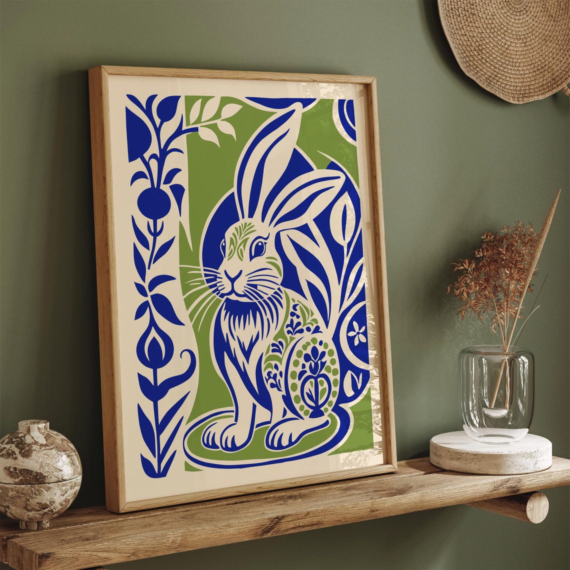 Blue Green Botanical Rabbit Modern Boho Nature Wall Decor Poster - Image 5