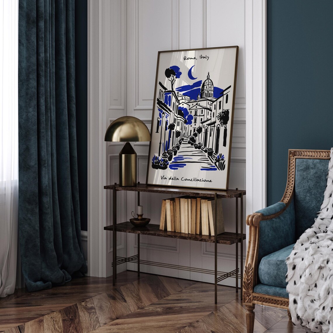 Rome Italy Via della Conciliazione Black Blue Ink Street Scene Poster - Image 5