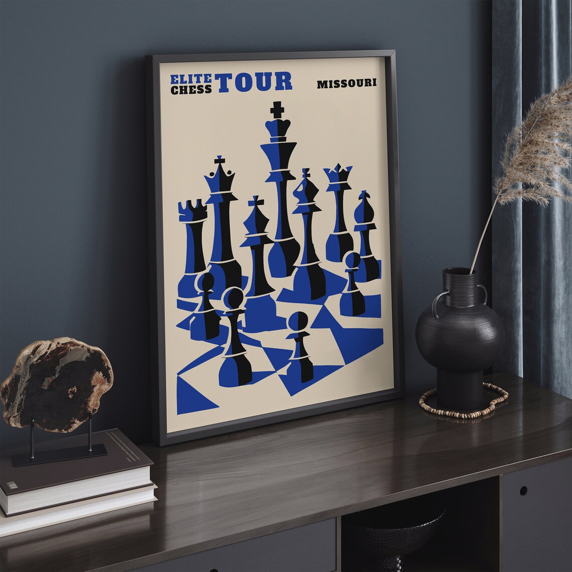 Elite Chess Tour Missouri Retro Blue Chess Piece Design Poster - Image 3