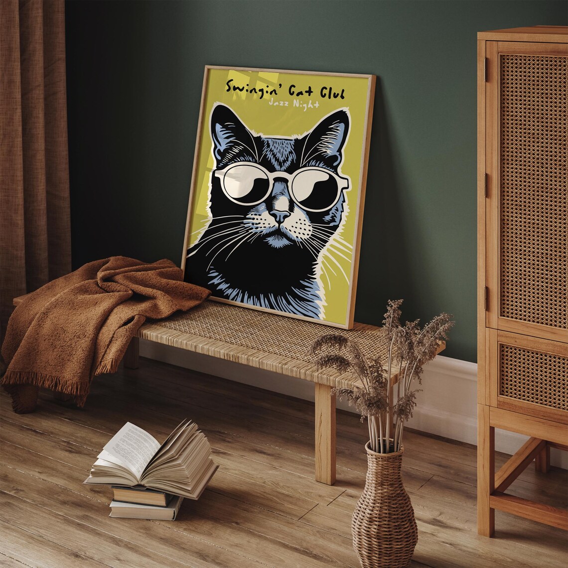 Swingin' Cat Club Jazz Night Black Cat Sunglasses Fun Poster - Image 2
