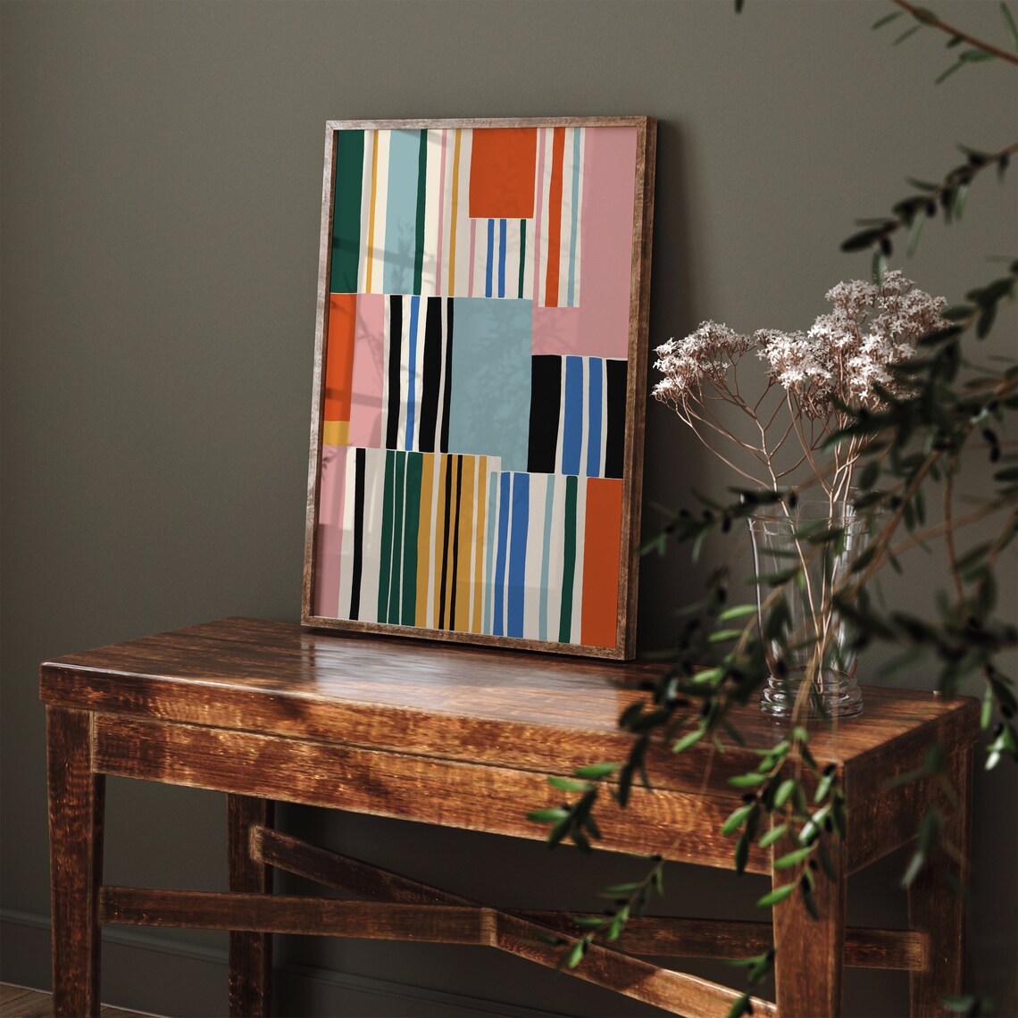 Colorful Geometric Stripes Abstract Poster in Mid Century Style - Image 3