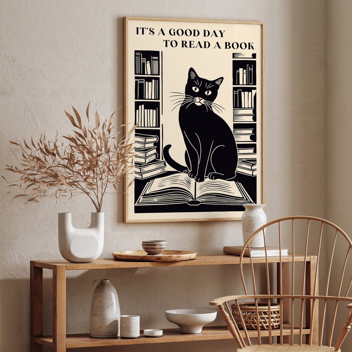 Good Day To Read A Book Black Cat Library Literary Quote Print - Image 5