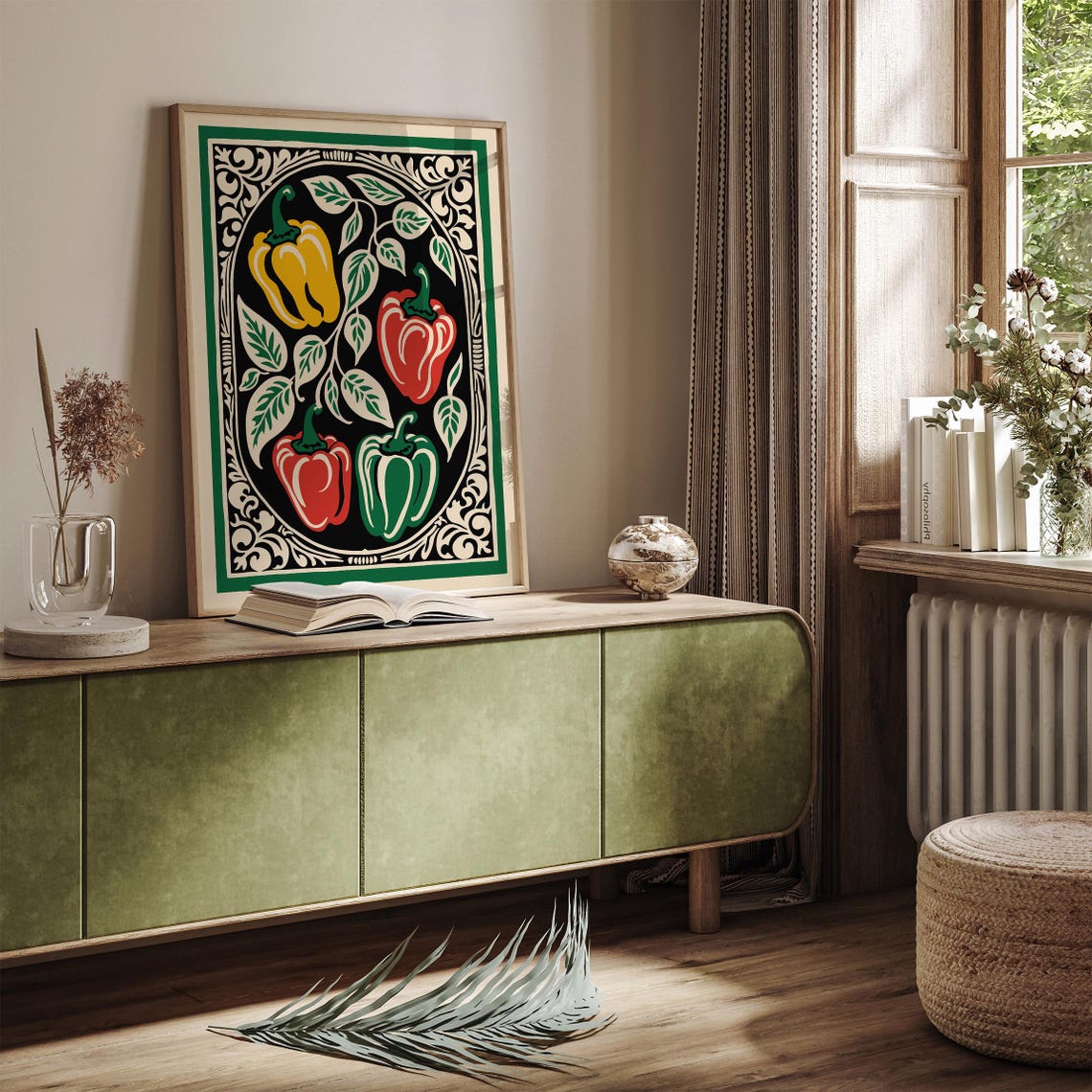 Rococo Peppers Art Print Poster Colorful Kitchen Wall Decor Modern Vegetable Green And Red Pepper Art Bold Stylized Kitchen Design - Image 4