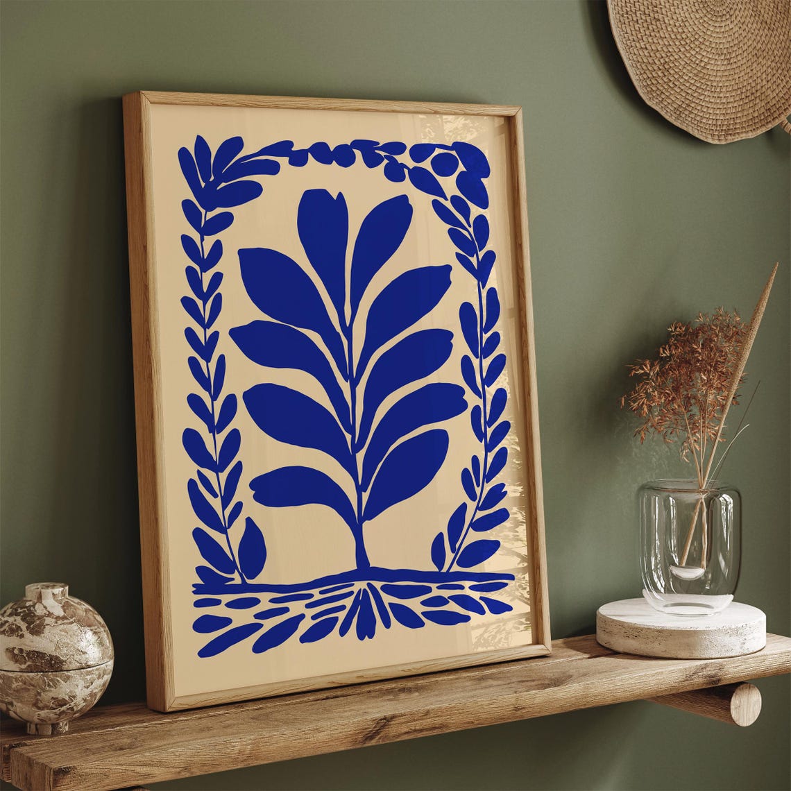 Minimalist Blue Leaf Sprig Botanical Arch Border Style Art Poster - Image 3