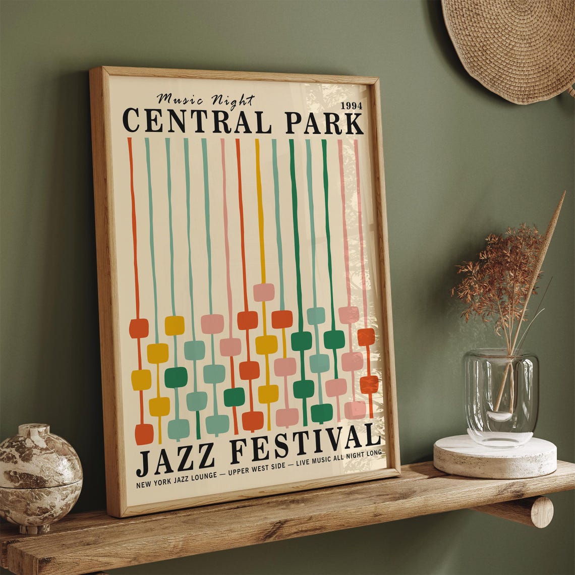 Colorful New York Jazz Festival Poster Retro Mid Century Modern Art Print Central Park Music Poster Jazz Night Wall Art Airbnb Decor - Image 3