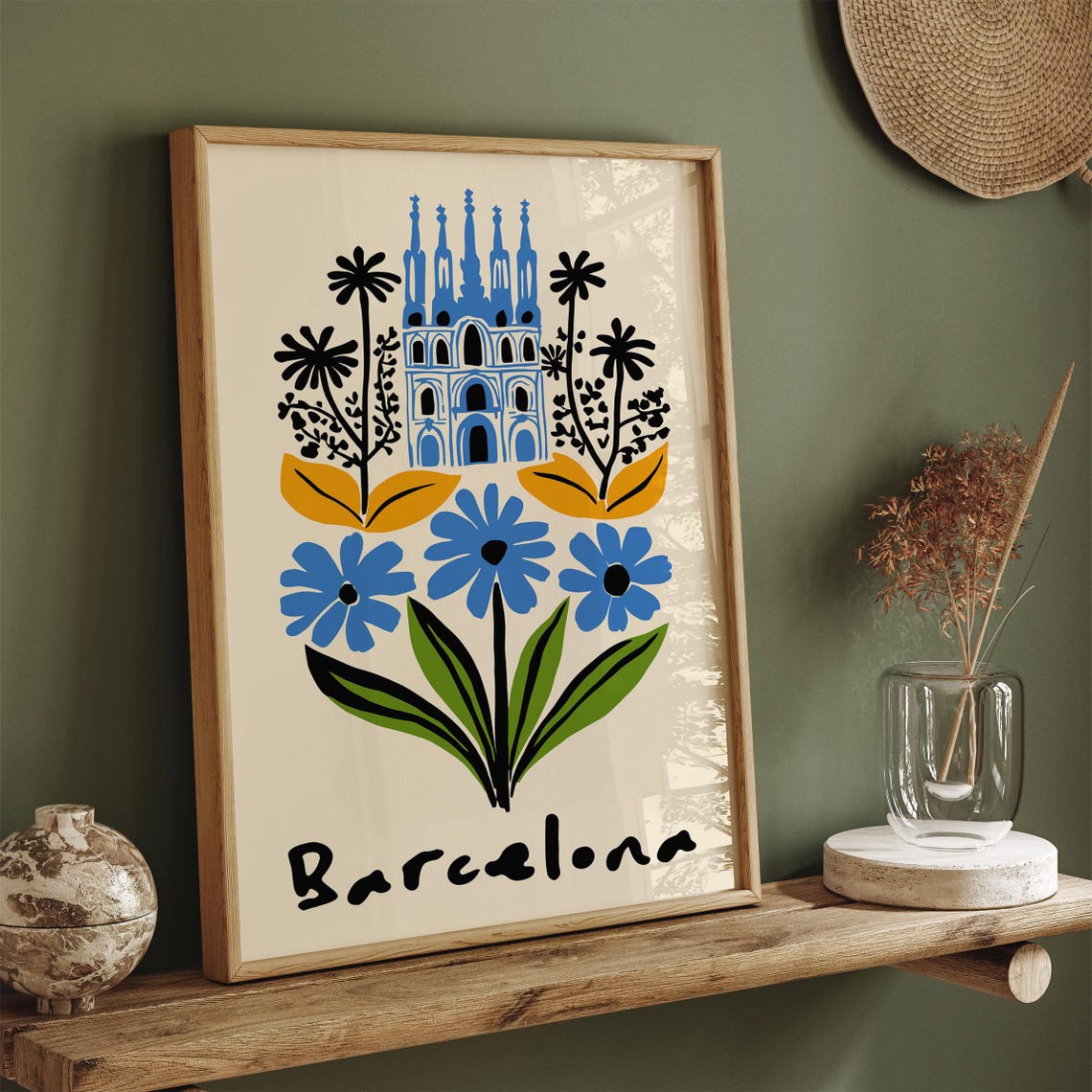 Barcelona Flower And Architecture Poster Sagrada Familia Print Colorful Botanical Art Cityscape Wall Art Barcelona Travel Decor Airbnb - Image 2