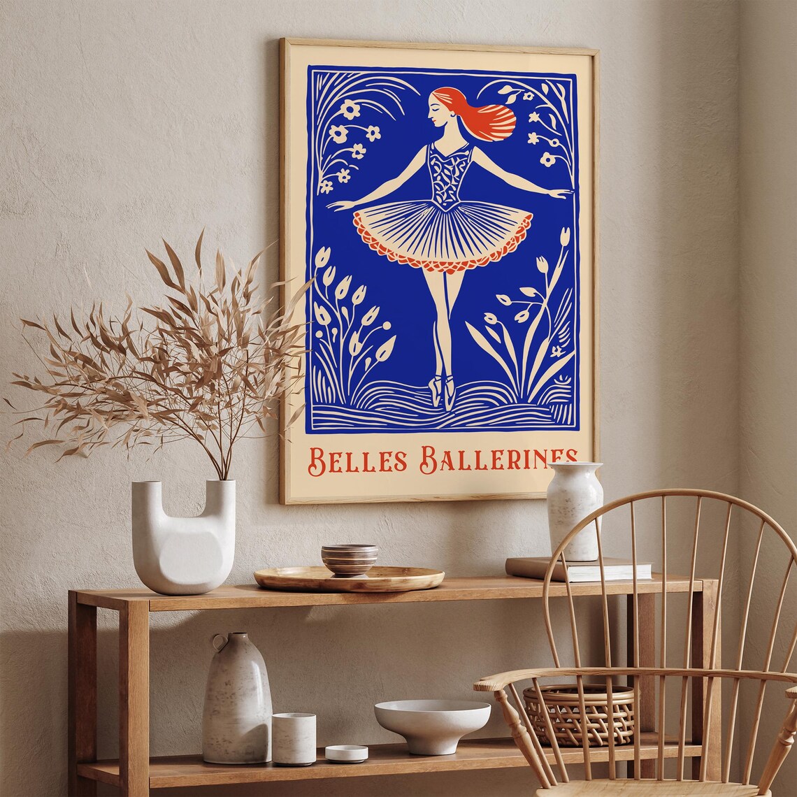 Stunning Belles Ballerines Cobalt Blue Linocut Dancer Poster - Image 2