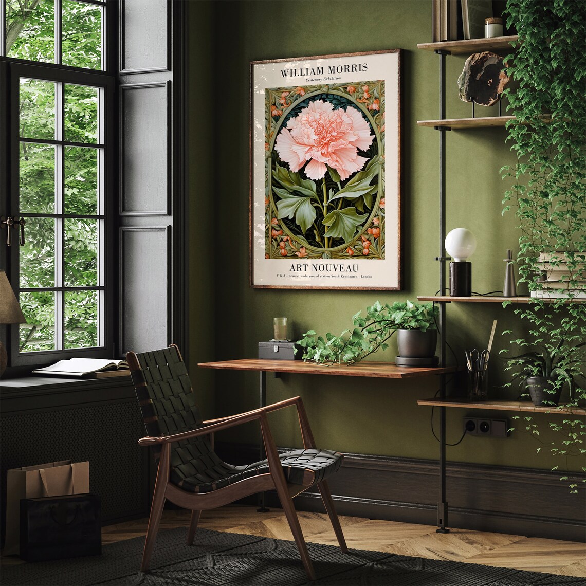 William Morris Centenary Art Nouveau Pink Carnation Flower Poster - Image 2
