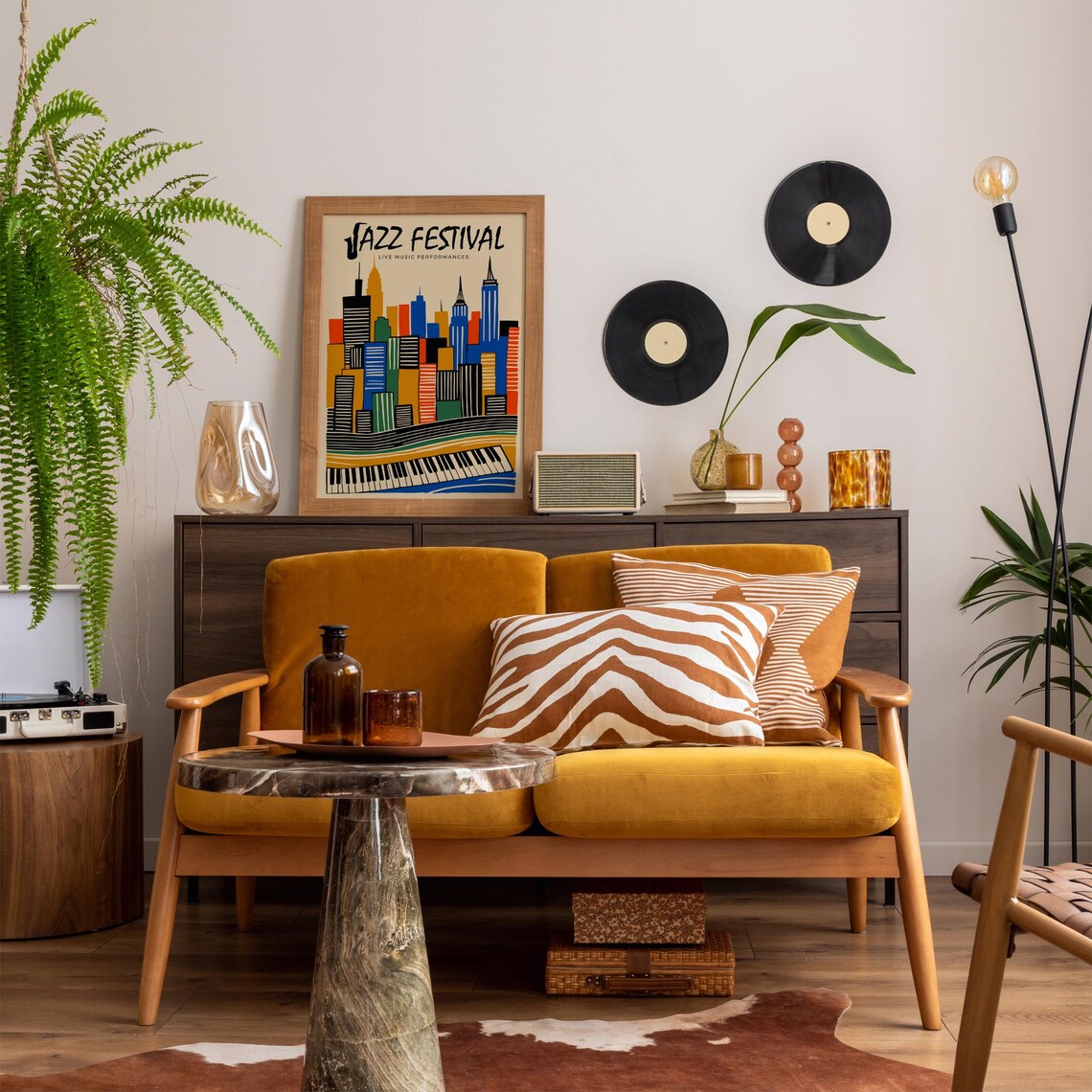 Jazz Festival Live Music Colorful City Skyline Piano Keys Art Poster - Image 5