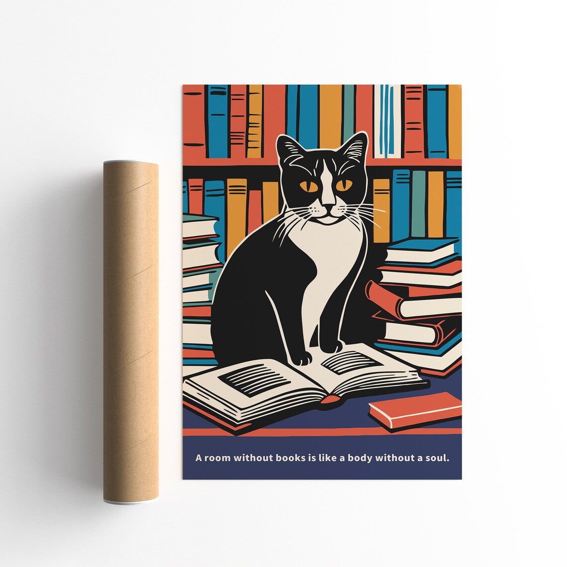 A Room Without Books Inspirational Cat Literary Quote Poster - Image 2