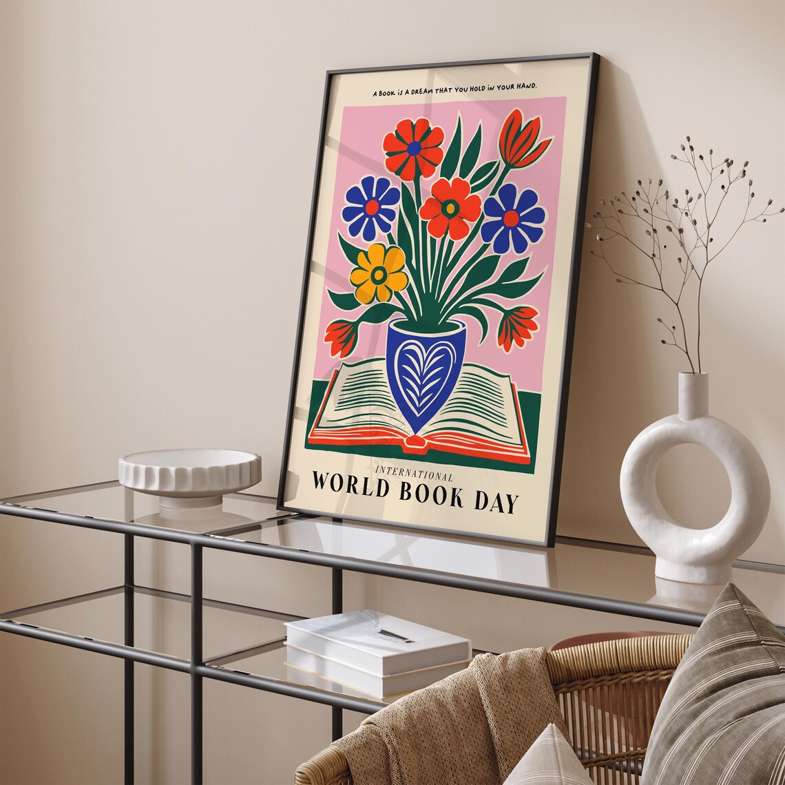 International World Book Day Floral Bouquet Book Quote Art Poster - Image 2