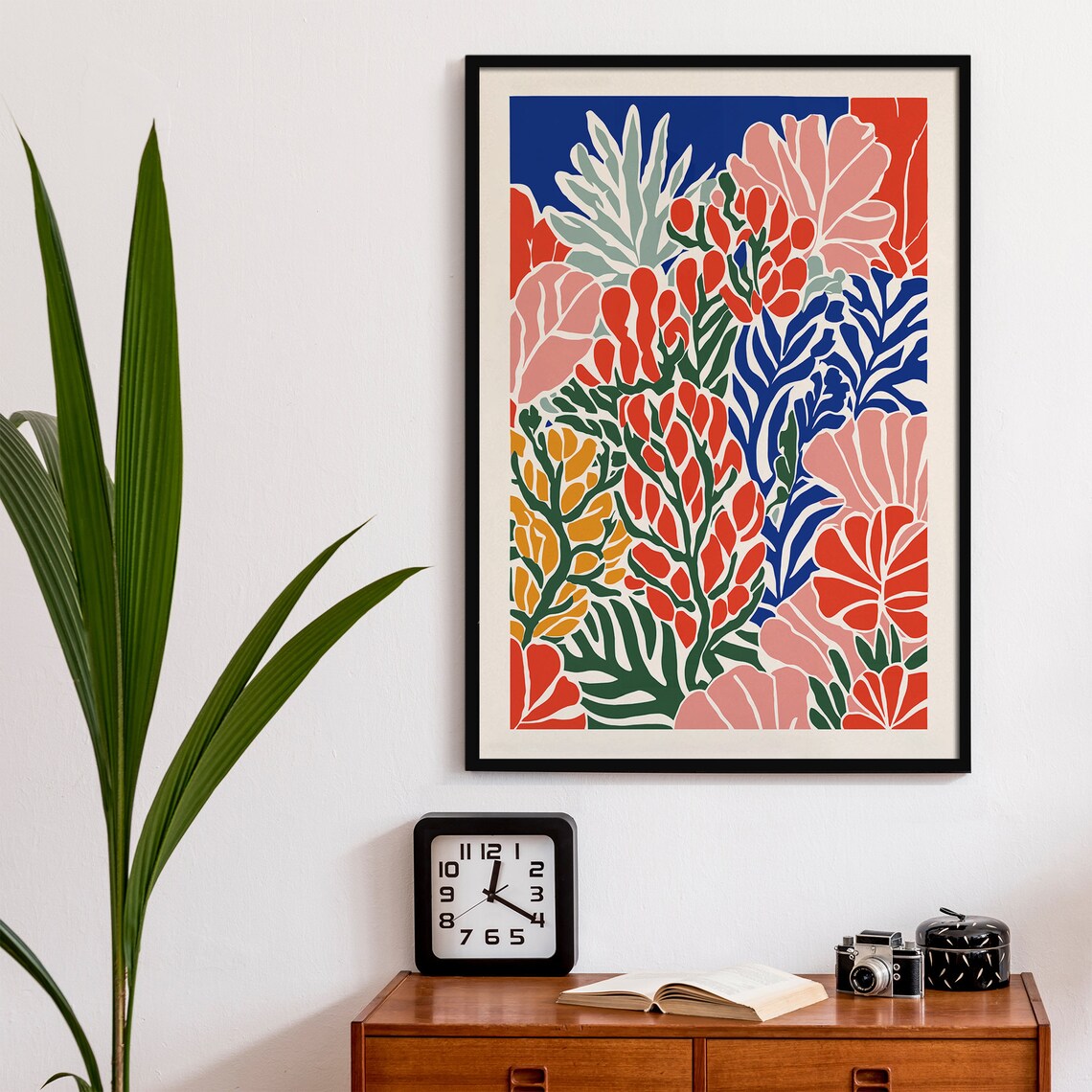 Abstract Coral Pink Blue Botanical Garden Matisse Style Art Poster - Image 3