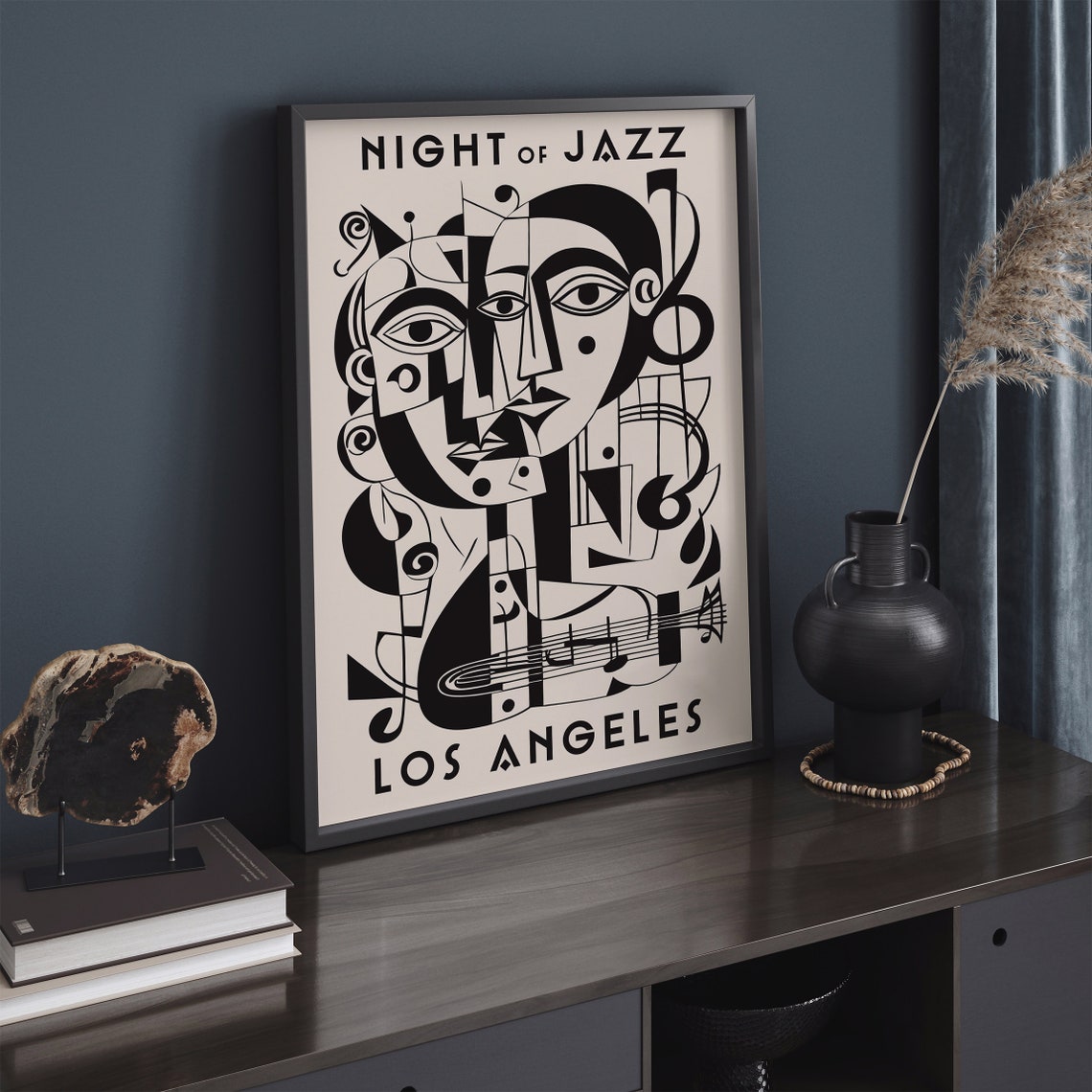 Vintage Cubist Music Art Poster Abstract Los Angeles Music Festival Wall Art Night Of Jazz Festival Picasso Inspired Art Music Lovers - Image 2