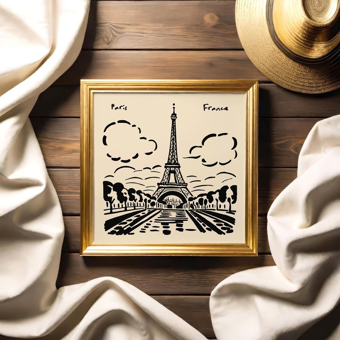 Paris Eiffel Tower Black Ink Sketch French Landmark Art Poster - Image 2
