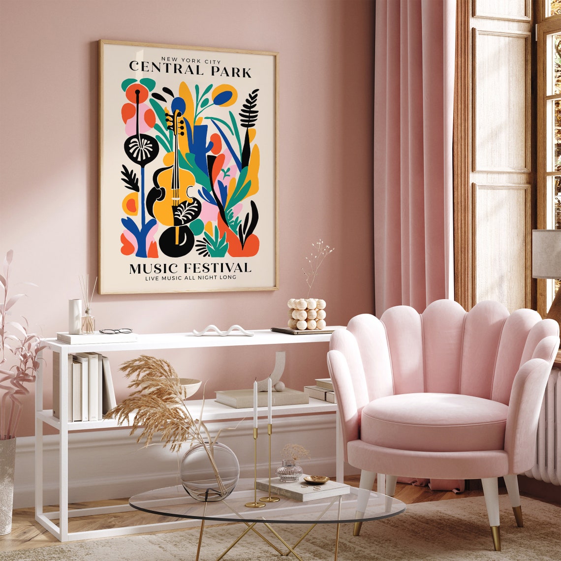 Central Park Music Festival Poster New York City Live Music Event Retro Wall Art With Violin Floral Design Airbnb Wall Decor Music Art - Image 5