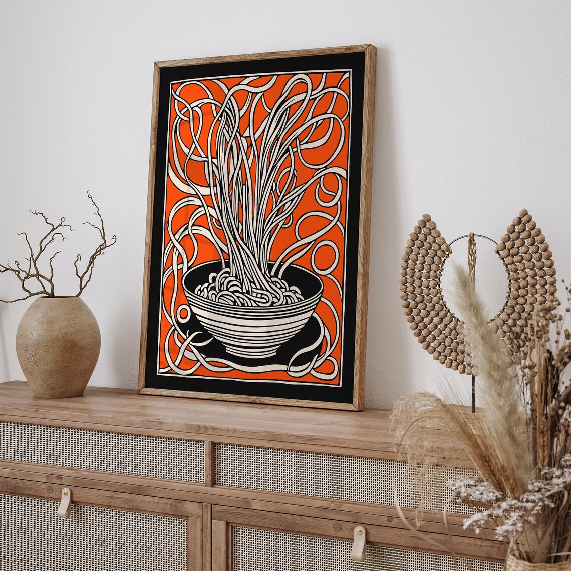 Abstract Orange Noodle Bowl Spaghetti Swirls Modern Foodie Art Poster - Image 5