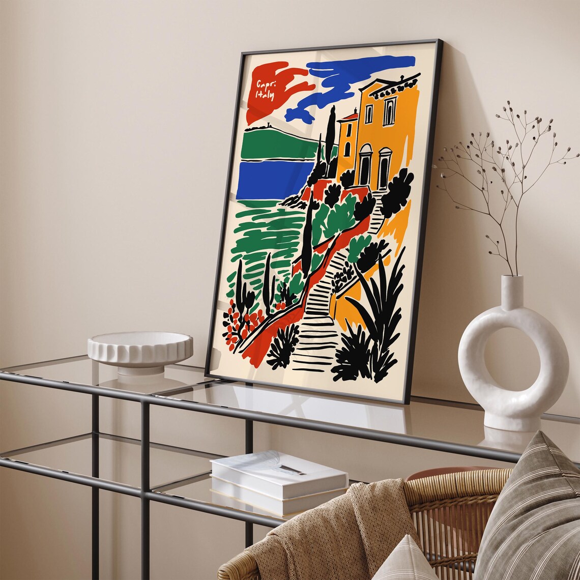 Capri Italy Cliffside Villa Staircase Mediterranean Art Poster - Image 2