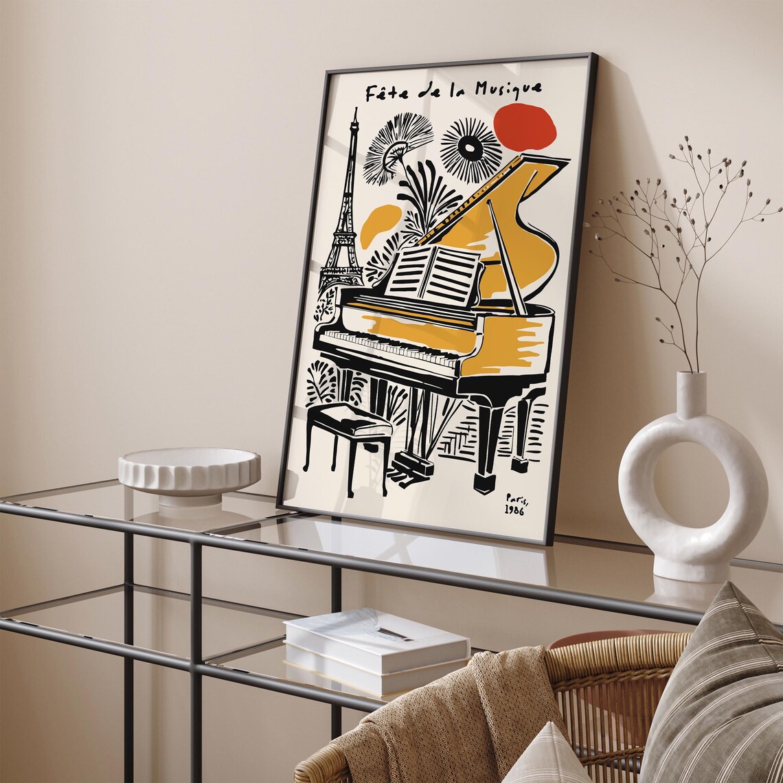 Fête de la Musique Paris 1986 Golden Grand Piano Eiffel Poster - Image 4