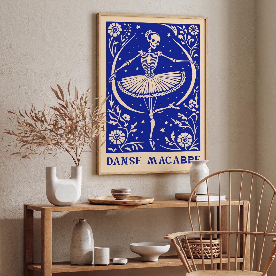 Gothic Blue Danse Macabre Skeleton Ballerina Floral Night Poster - Image 4