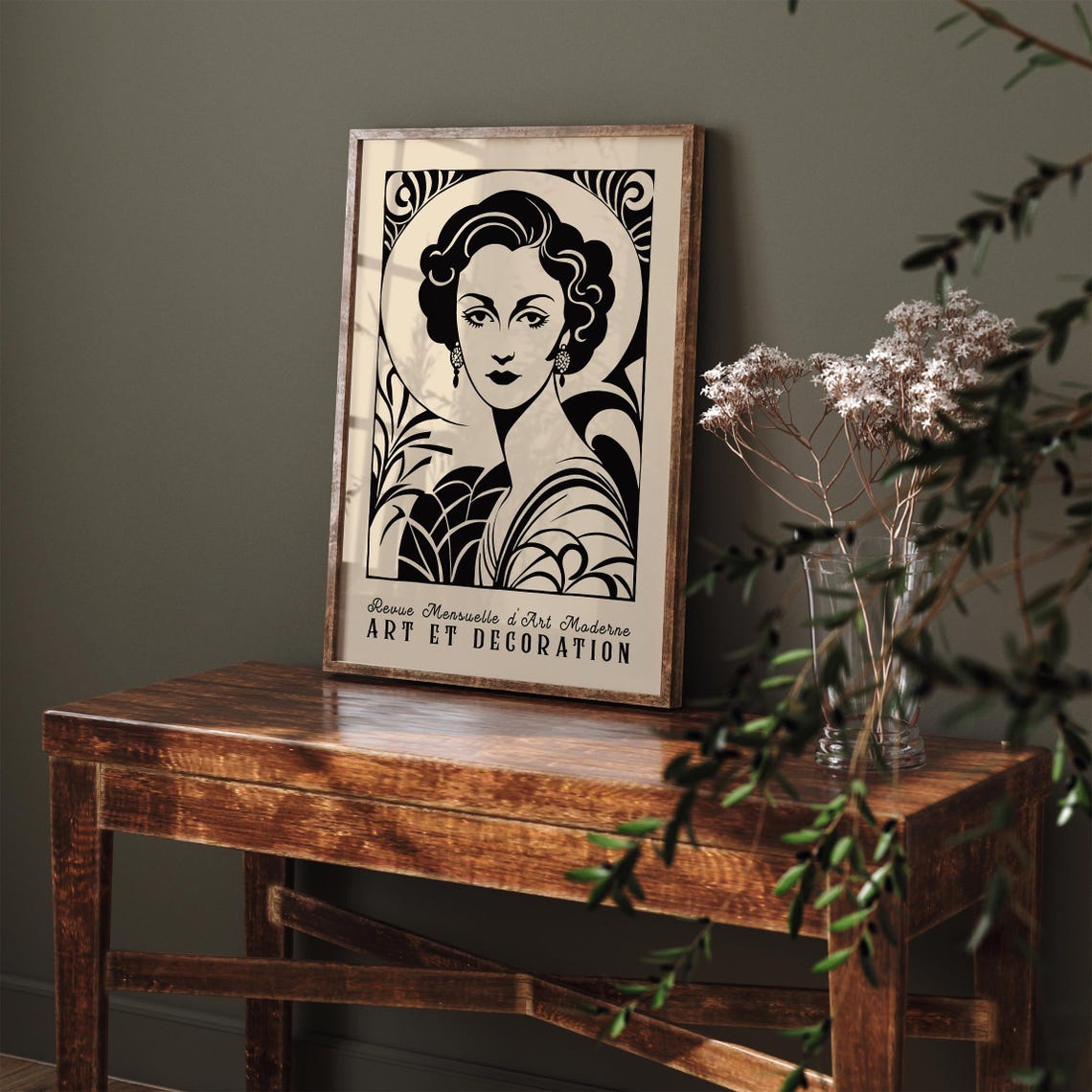 Art Deco Woman Illustration Poster Vintage Black Beige Wall Art Print Retro Modern French Style Portrait Elegant Living Room Art Print - Image 3
