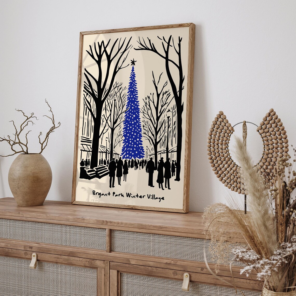 Bryant Park Winter Village Blue Christmas Tree NYC Holiday Art Poster - Image 2