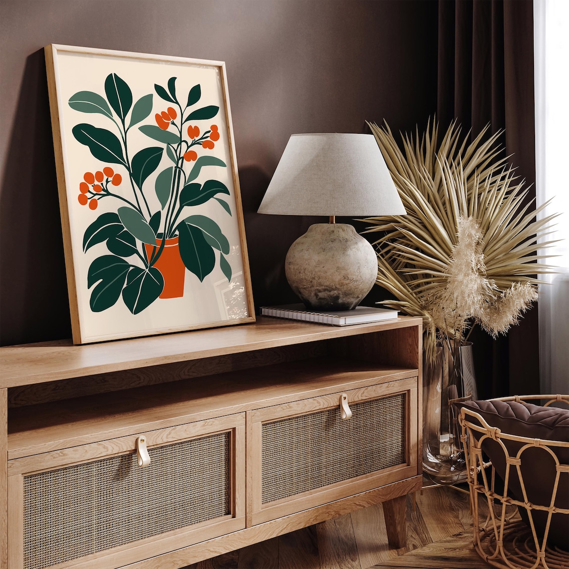 Minimal Botanical Poster Terracotta Pot With Orange Berries Art - Image 2