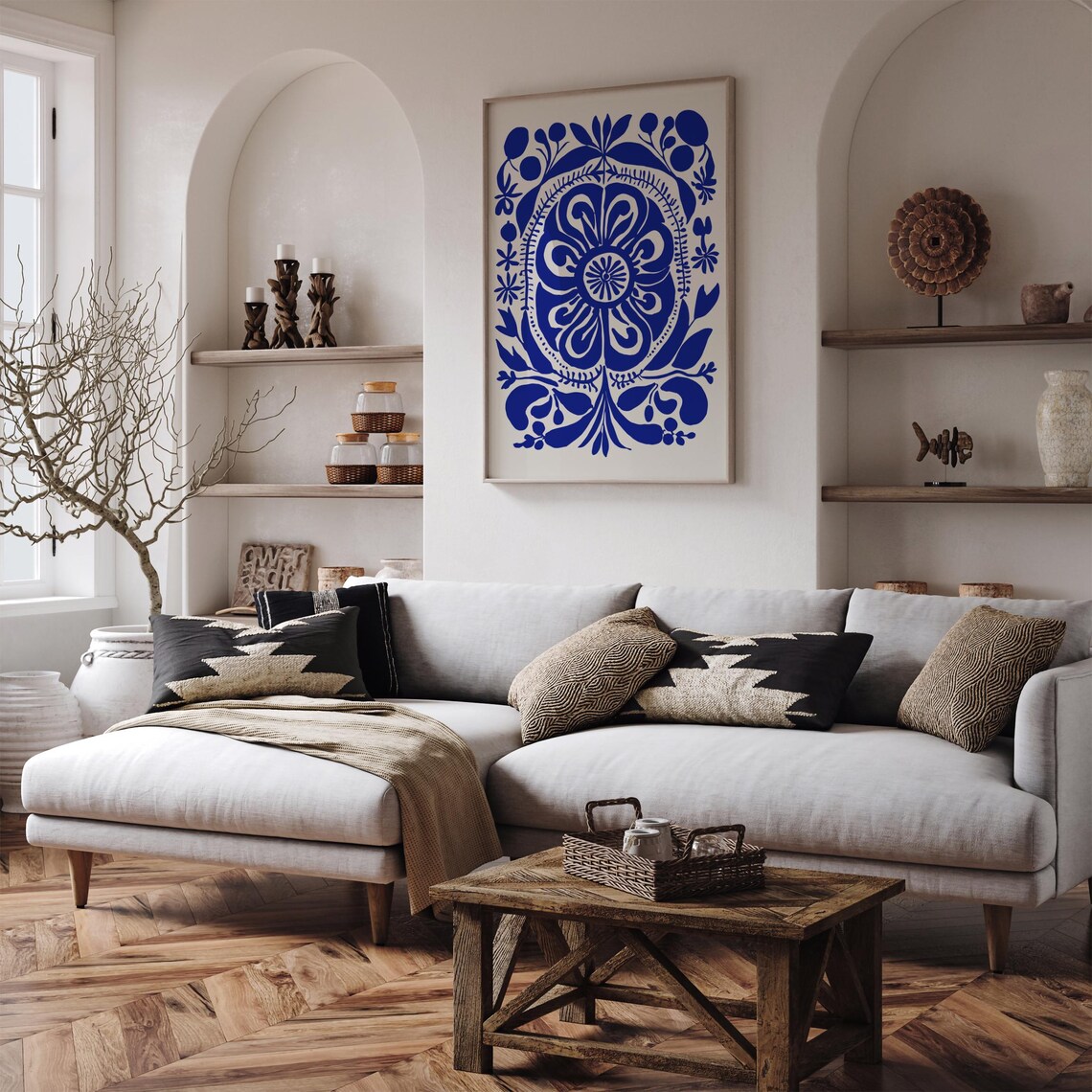 Abstract Blue Botanical Symmetrical Floral Ornament Design Poster - Image 6