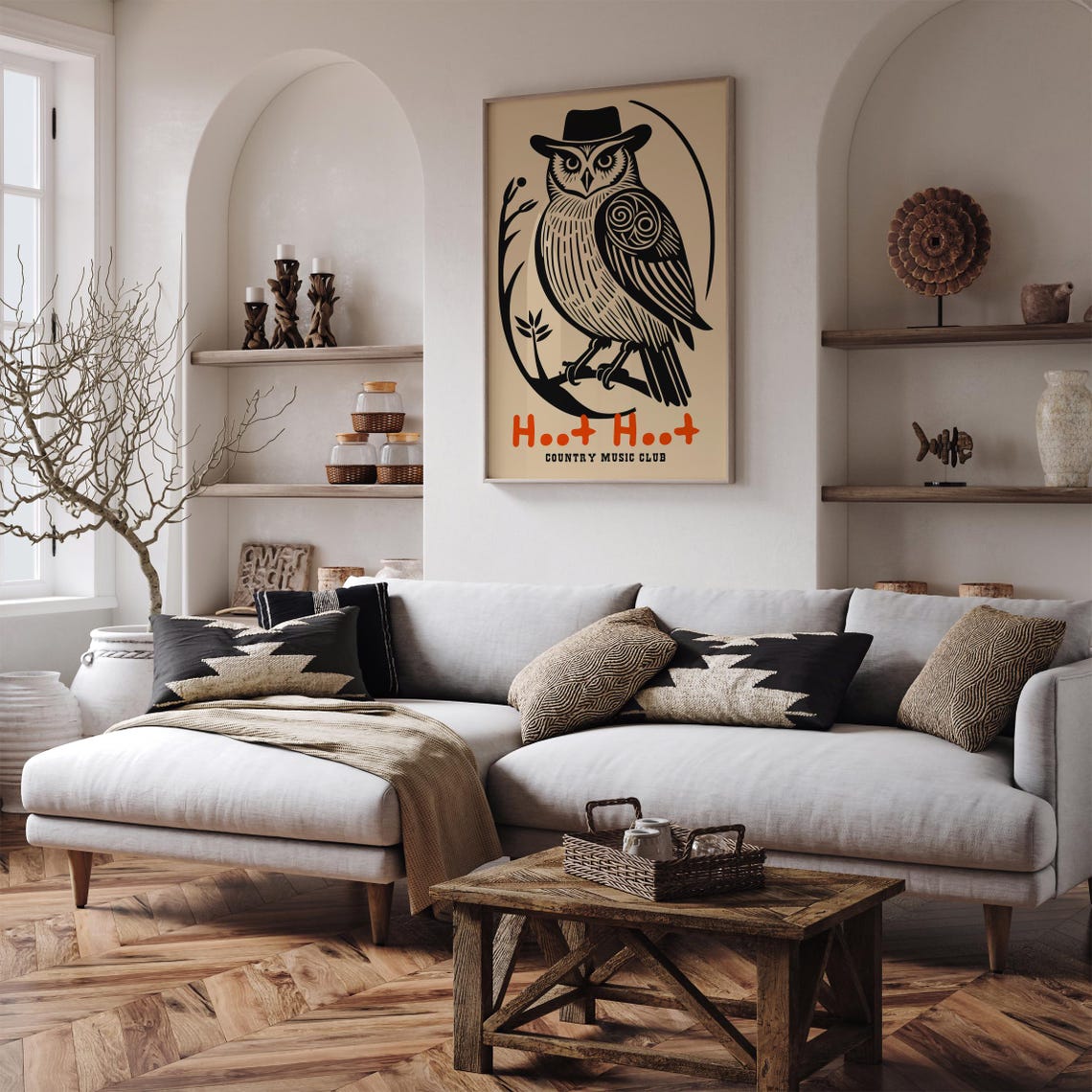 Country Music Owl Poster Hoot Hoot Club Art Print Rustic Woodcut Style Wall Decor Animal Illustration Cowboy Art Retro Country Poster - Image 5
