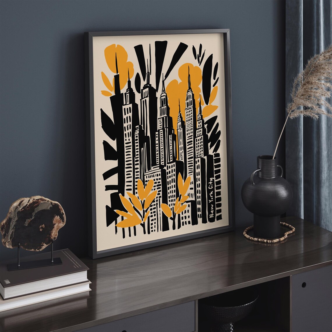 Abstract New York City Skyline Poster in Black and Golden Yellow - Image 3