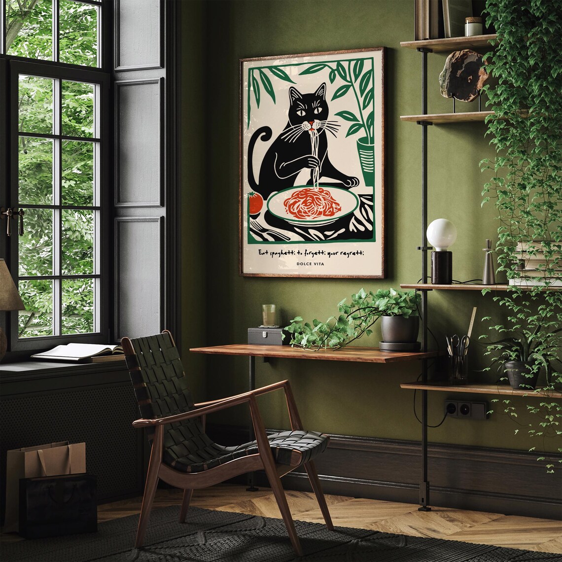 Black Cat Eating Spaghetti Forgetti Your Regretti Dolce Vita Poster - Image 3