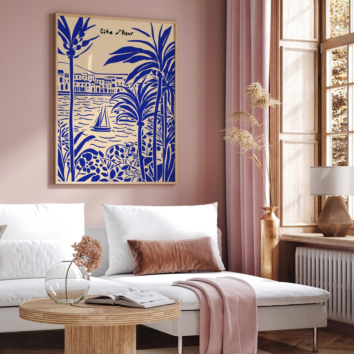 Côte d'Azur French Riviera Poster with Palms and Sailboat in Indigo - Image 3