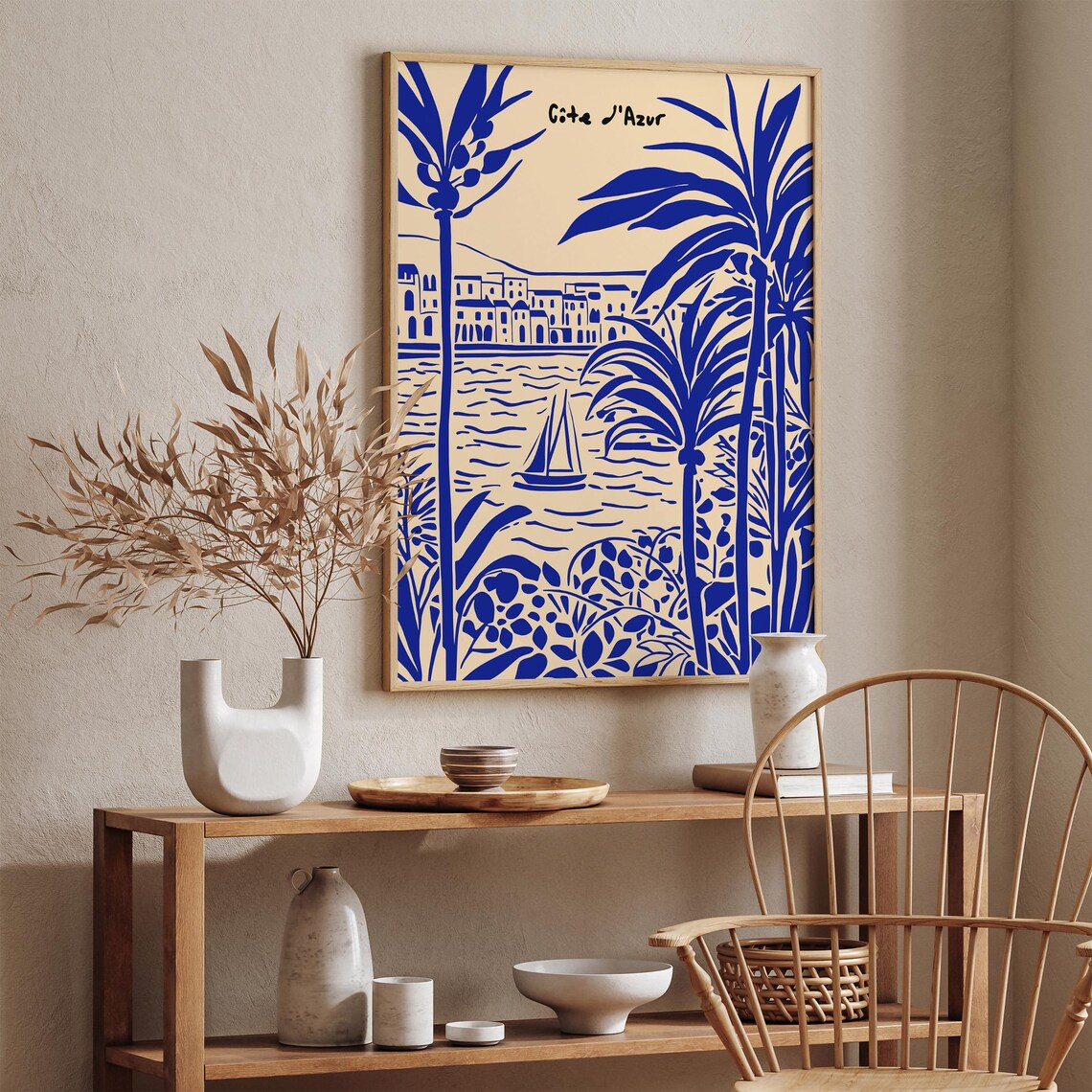 Côte d'Azur French Riviera Poster with Palms and Sailboat in Indigo - Image 6