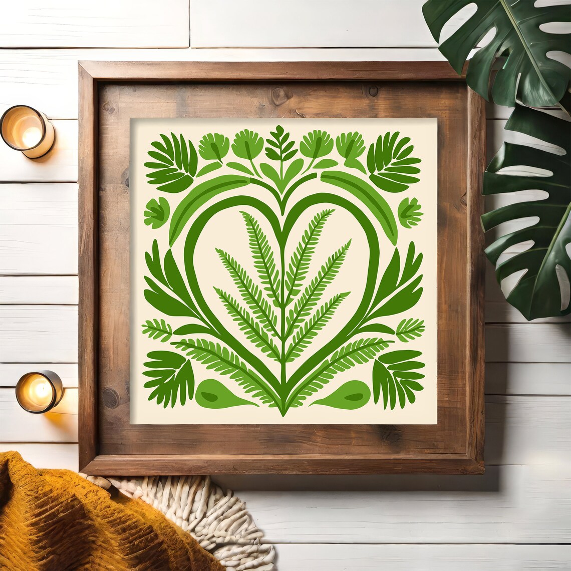 Green Leafy Botanical Heart Fern Square Nature Wall Decor Poster - Image 3