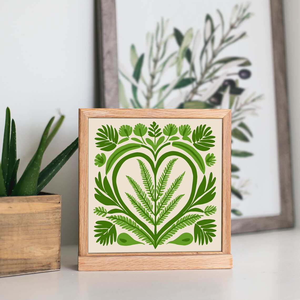 Green Leafy Botanical Heart Fern Square Nature Wall Decor Poster - Image 6