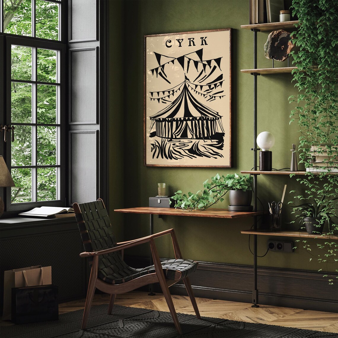 Vintage Monochrome CYRK Circus Tent Linocut Illustration Poster - Image 2