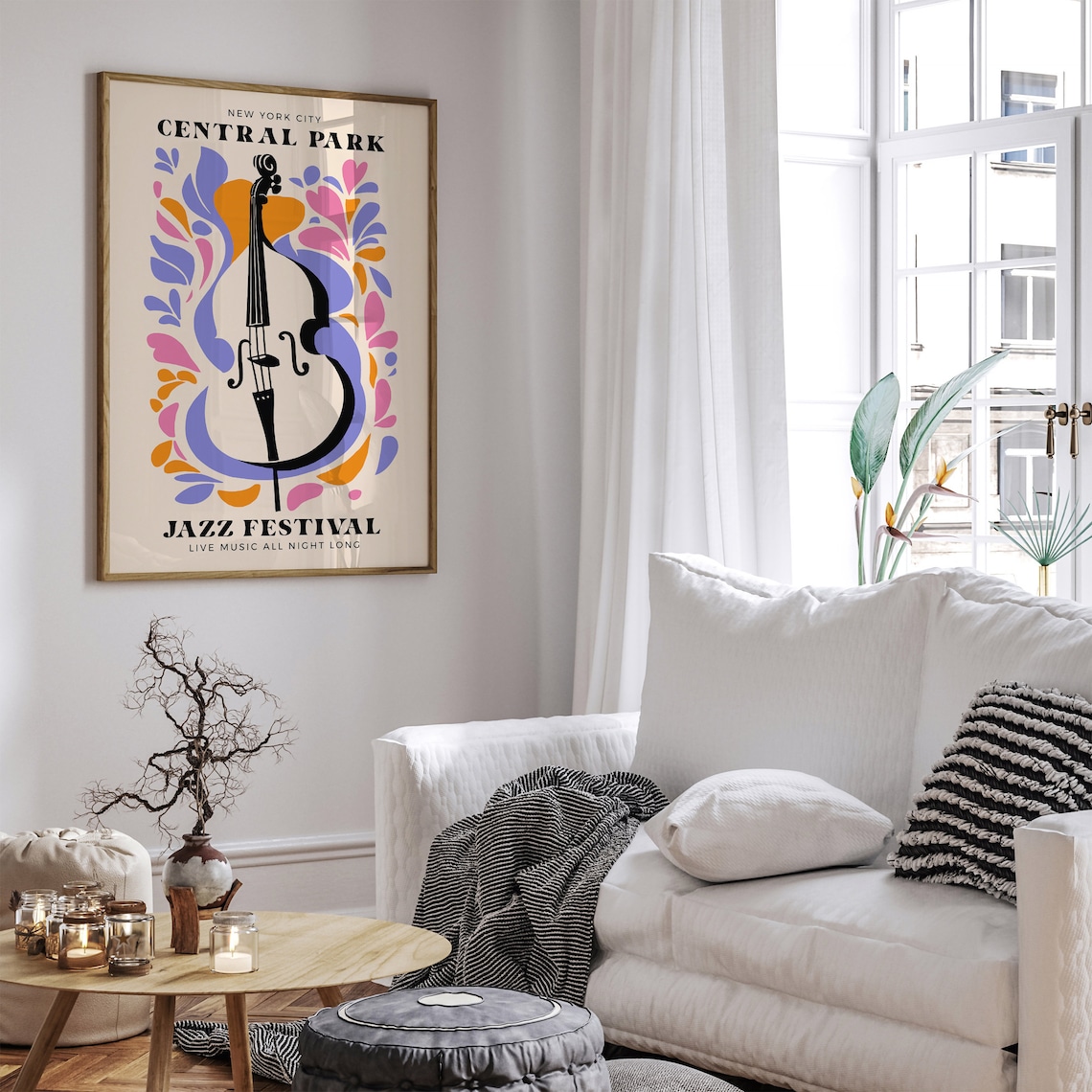 Central Park NYC Jazz Festival Double Bass Floral Live Music Poster - Image 4